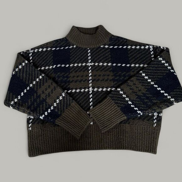 Arizona Sweater Womens M L Green Y2K Holiday Plaid Chunky Knit Soft Grunge Cozy - Picture 3 of 7